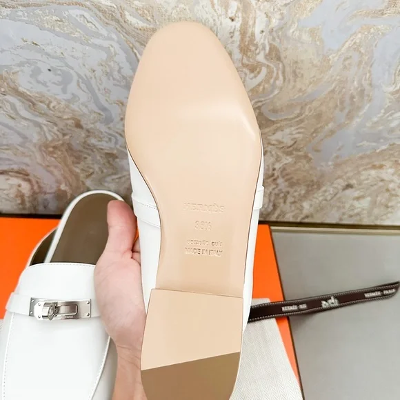 In Stores! New! Hermes Oz White Calfskin Leather Mule